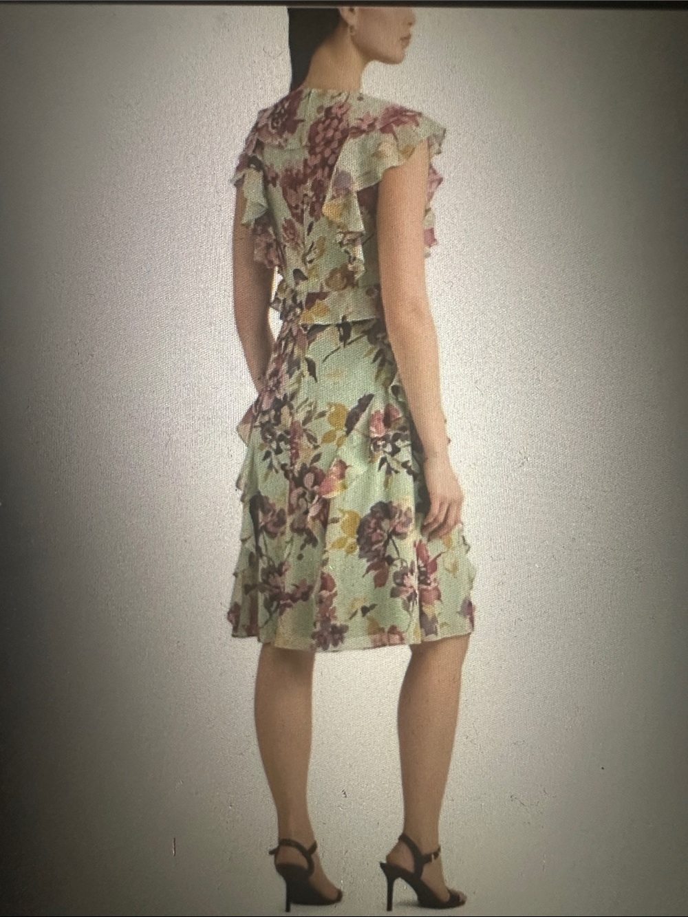 NWT Lauren Ralph Lauren Ruffle Trim V-neck Dress in Mint Green Floral, size 14